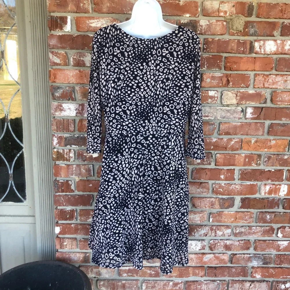 Luxology blue and cream 3/4 length sleeve midi dress size medium - Picture 4 of 6